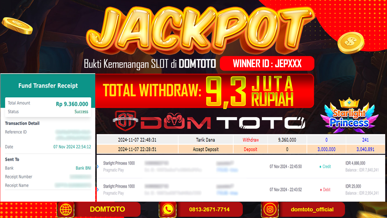JACKPOT SLOT STARLIGHT PRINCES 1000 07 NOVEMBER 2024